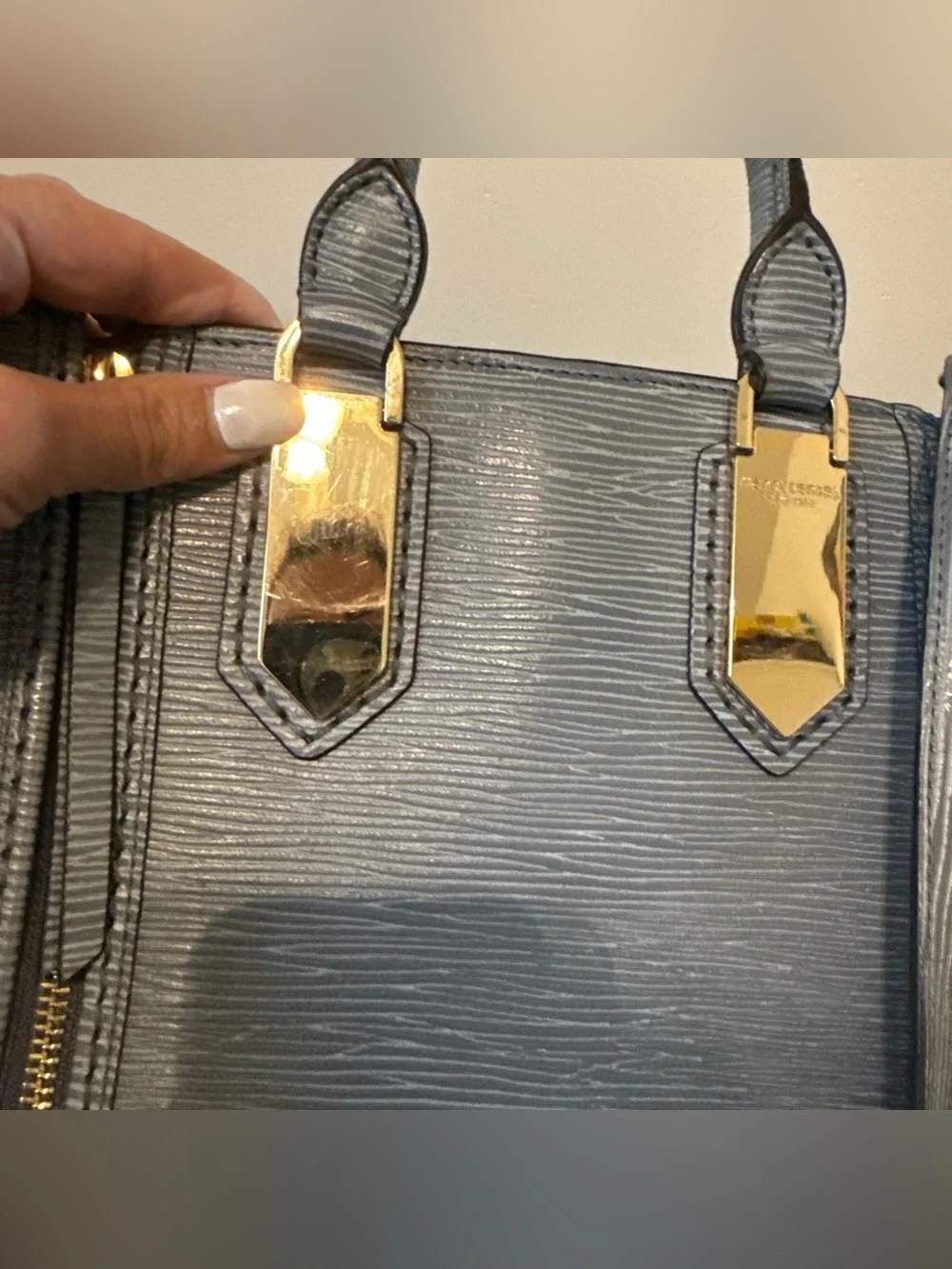 Henri Bendel A List Mini Light Blue Textured Leather Satchel with Gold Hardware